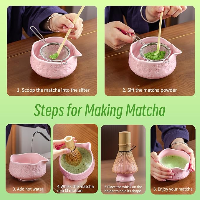 TEANAGOO 7-PCS Pink Matcha Whisk Set - Image 5