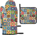 Mexican Talavera Tile Oven Mitts and Pot Holders Sets of 3, Heat Resistant by Unknown
