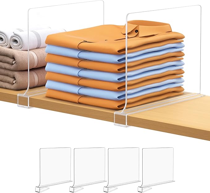 4 PCS Shelf Dividers for Closet Organization Acrylic Clear Closet Shelf Divider by Aolloa