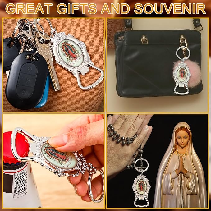 Misdary 24 Pcs Our Lady of Guadalupe Bottle Opener Keychain Catholic Bottle - Image 6