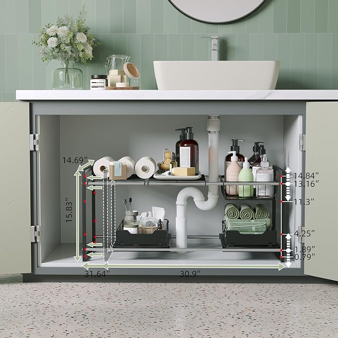 NETEL Under Sink Organizers and Storage, Kitchen Cabinet Organizer, 2 Tier - Image 6