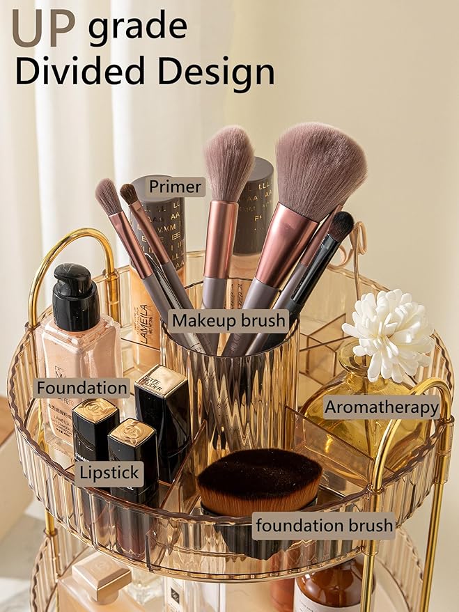 Asayuee 360 Rotating Makeup Organizer, 2 Tier Large Capacity Make Up Organizers - Image 2