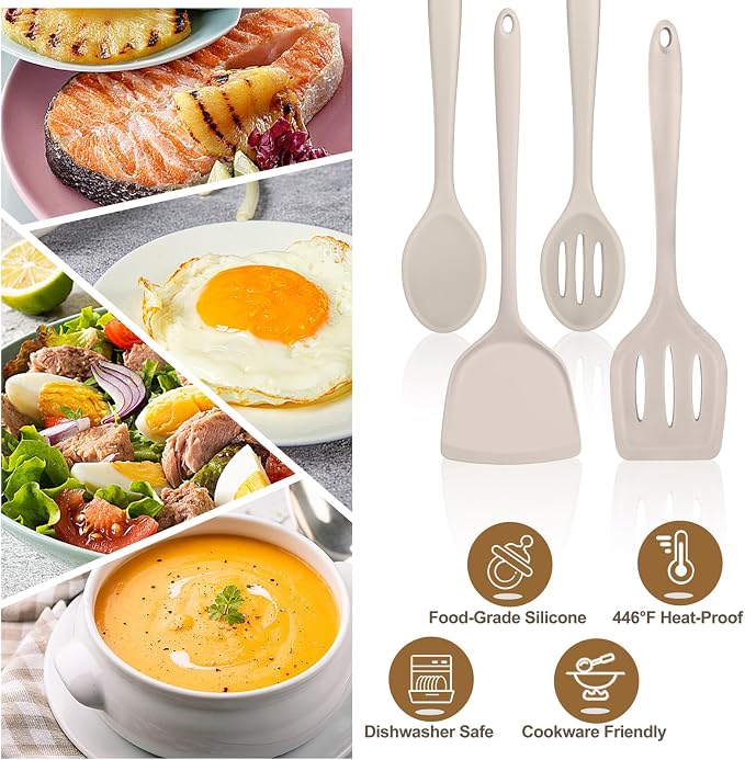 TeamFar Cooking Utensils Set of 4, Silicone Kitchen Utensils, Solid & Slotted - Image 6