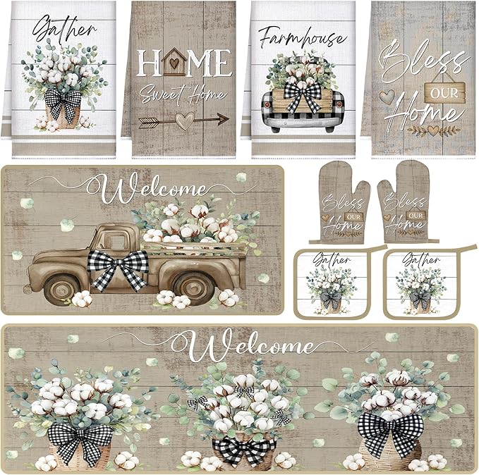 Fourluoo 10 Pcs Flower Basket Farmhouse Kitchen Decor Set Dish Towels Kitchen by Fourluoo