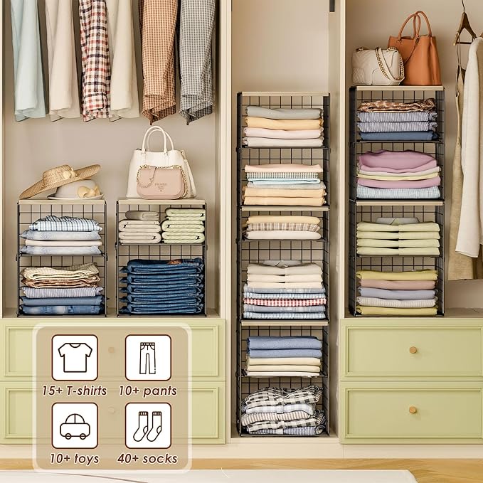 4-Tier Stackable Closet Organizers and Storage, Adjustable Dividers & Wood Top - Image 4