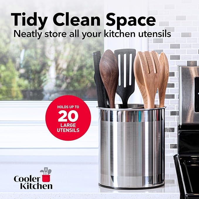 Cooler Kitchen Rotating Extra Large Stainless Steel Utensil Holder Caddy - Image 6