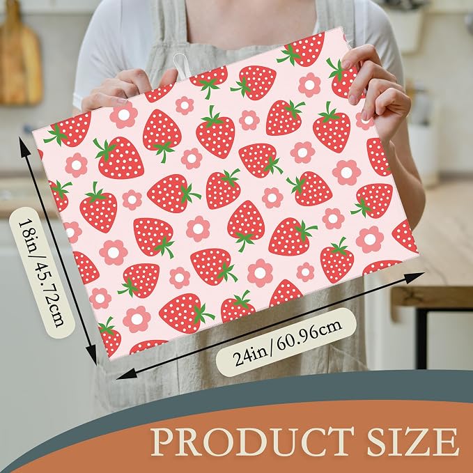Pink Strawberry Dish Drying Rack Mat - Image 2