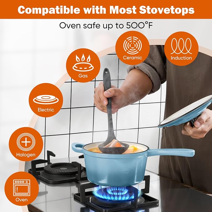 Homikit Small Cast Iron Pot, 2 QT Enameled Cast Iron Sauce Pan - Image 5