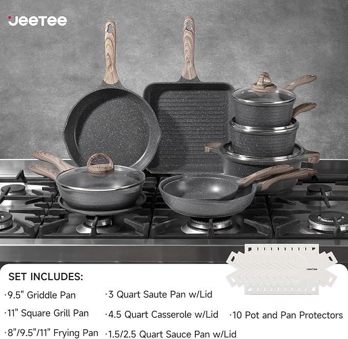 JEETEE Pots and Pans Set Non Stick 23pcs, Healthy Kitchen Cookware Sets - Image 2