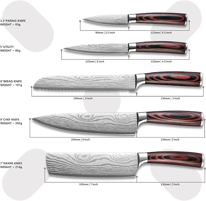 Knife Set | Gift-Ready 6-Piece Japanese Style Kitchen Knife Set — Burgundy Gift - Image 3