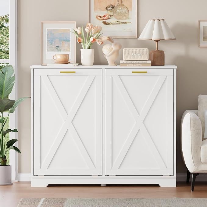 Double Tilt Out Trash Can Cabinet, Wooden Farmhouse Kitchen Garbage Bin - Image 9
