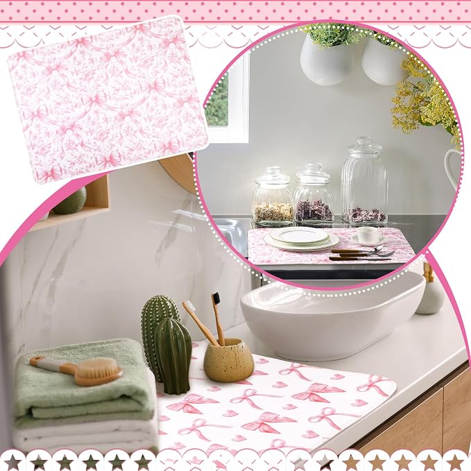 SiliFine 2 Pcs Large Coquette Pink Bow Dish Drying Mat Large - Image 5