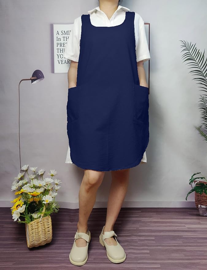 Cotton Cross Back Aprons Solid Color Cooking Kitchen Garden Smock - Image 4
