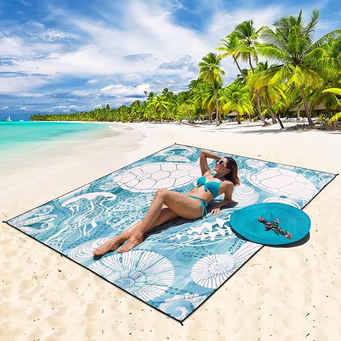 HIHOHO Beach Blanket Waterproof Sandproof Extra Large Beach Mat 79" X - Image 5