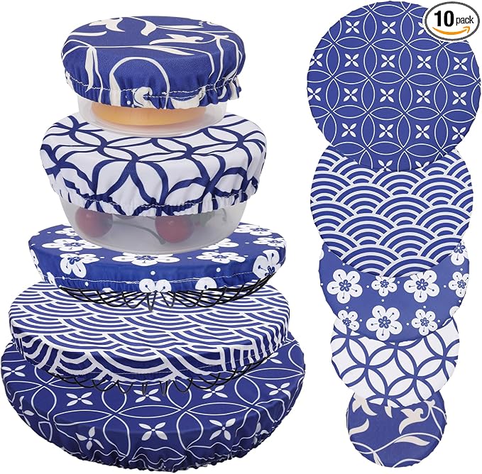 10Pcs Reusable Bowl Covers In 5 Size, Stretch Cloth Fabric Dish Cover Kitchen by CGFOXUO