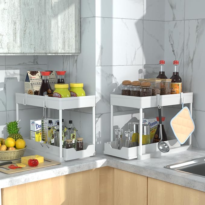 DEKAVA Cabinet, 2 Pack Under Sink Organizer, 2 Tier Sliding Bathroom Kitchen - Image 5