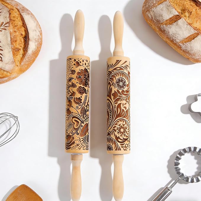 2 Pack Wooden Embossed Rolling Pin - Image 7