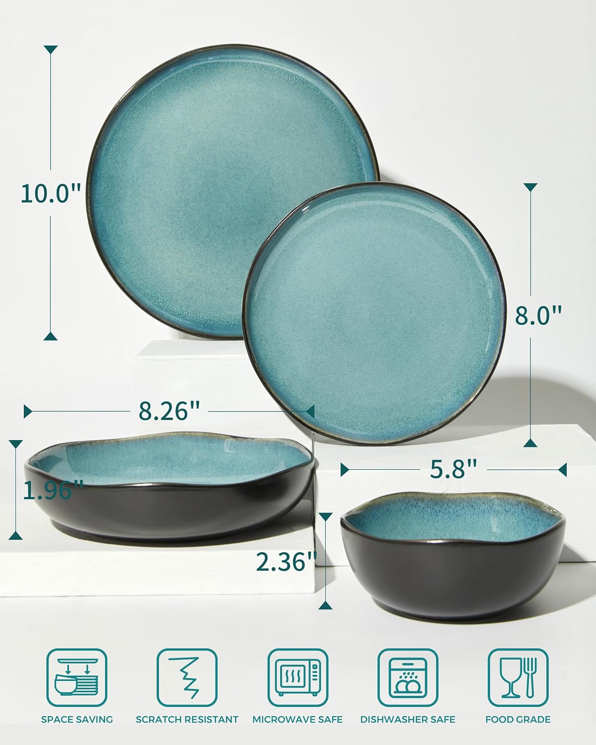 Stoneware Dinnerware Sets for 8, 32Pcs Ceramic Plates and Bowls Sets