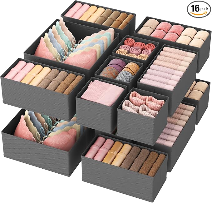 Lifewit 16 Pack Drawer Organizer, Dresser Underwear Drawer Organizer Bins by Lifewit