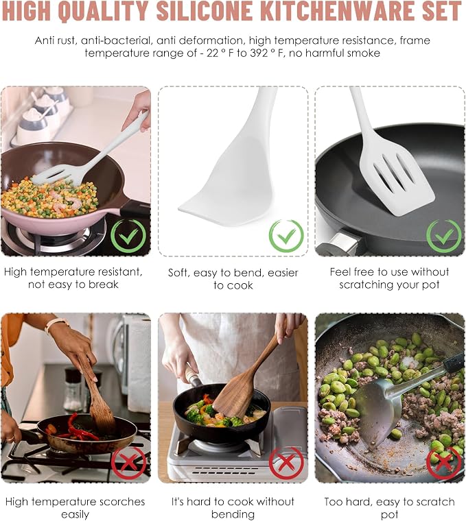 Kitchen Utensils Set-12 Pieces Silicone Cooking Utensils Set 392°F Heat - Image 3