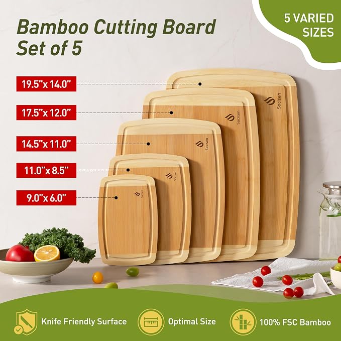 Bamboo Cutting Board Set Non Slip Feet Over Sink Eating Grilling Biard Cutboard - Image 3