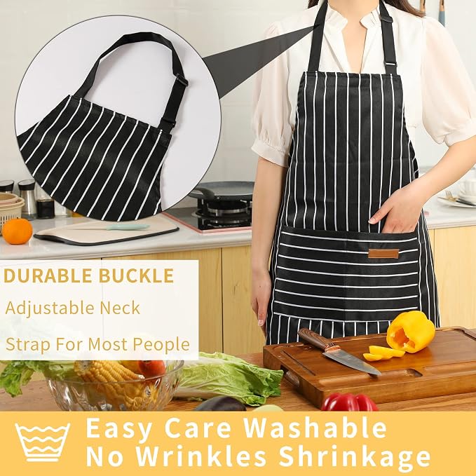 Tosewever 2 Pieces Kitchen Cooking Aprons, Cotton Polyester Blend Adjustable - Image 3