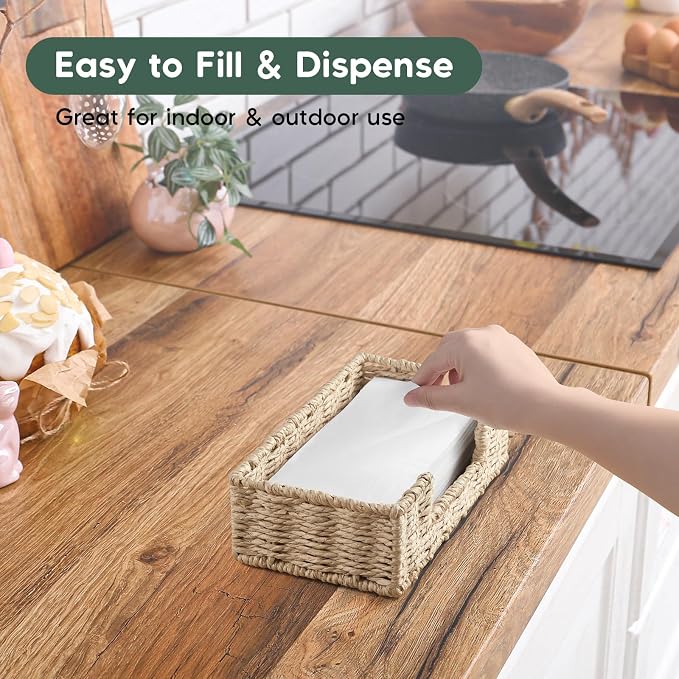 Napkin Holder for Bathroom, Woven Wicker Paper Rope Guest Towel Holder Tray - Image 4