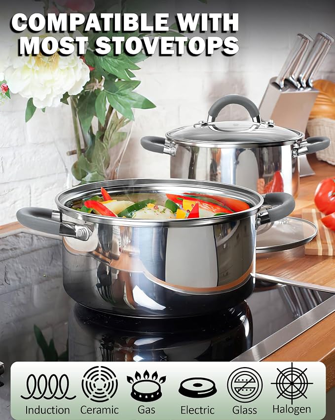 Cook N Home Stainless Steel Cookware Sets, 3-Ply 12 Pcs Pots and Pans Set - Image 3