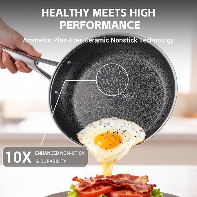 Ammeloo 17 Pcs Nonstick Stainless Steel Cookware Set, Hybrid Stainless Steel - Image 4