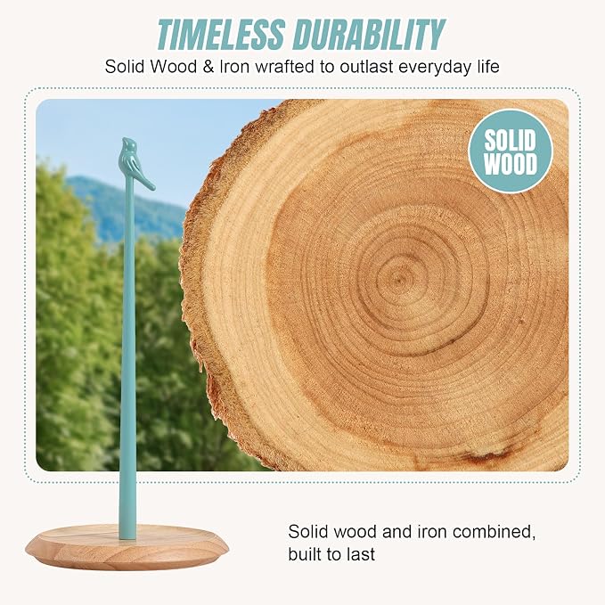 Wooden Paper Towel Holder countertop, Stylish Bird Shaped, Solid Wood Base&Iron - Image 3