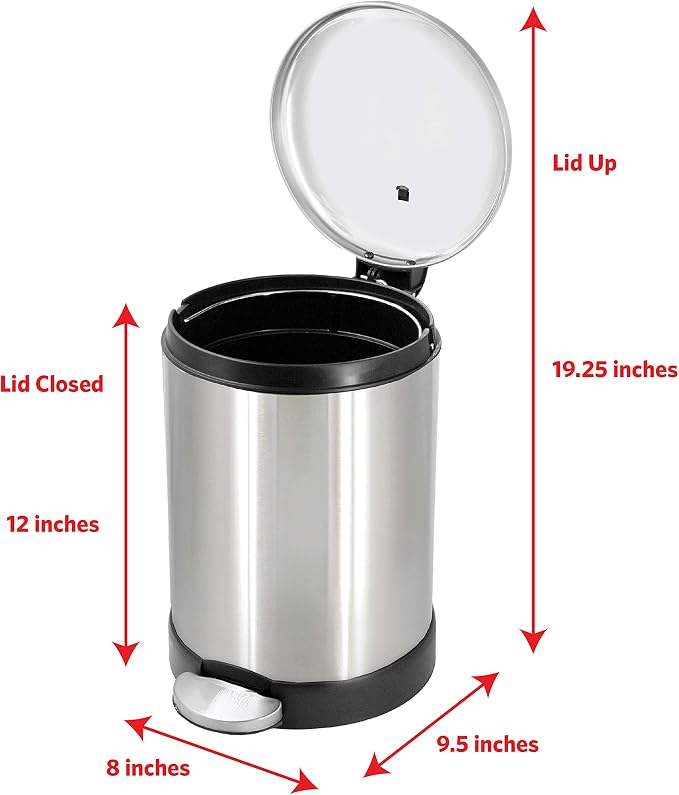 Glad Small Trash Can, 1.2 Gallon | Round Stainless Steel Garbage Bin - Image 2