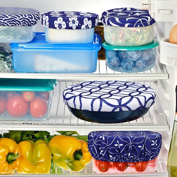 Patelai 10 Pcs Bowl Covers Reusable in 5 Size Stretch Cloth Fabric Elastic Food - Image 3