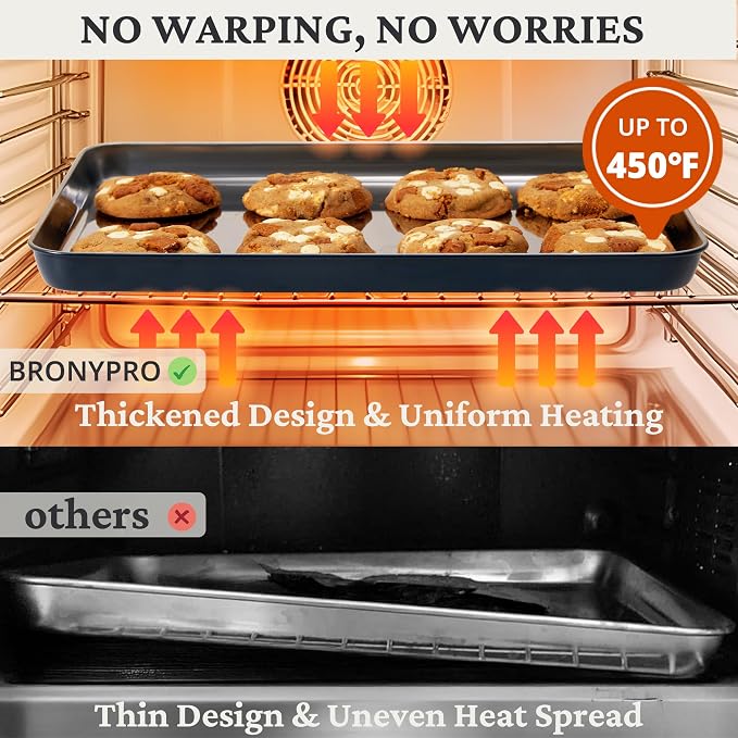 BRONYPRO Stainless Steel Baking Sheet Pan Set of 3, Cookie Sheets 9/12/16 In - Image 5