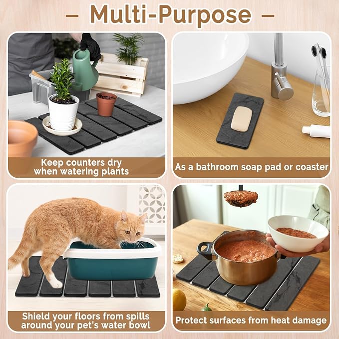 Small Stone Dish Drying Mat for Kitchen Counter, Foldable Water Absorbing - Image 6