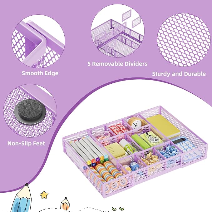 Marbrasse Expandable Desk Drawer Organizer, Mesh Drawer Organizer Tray - Image 6