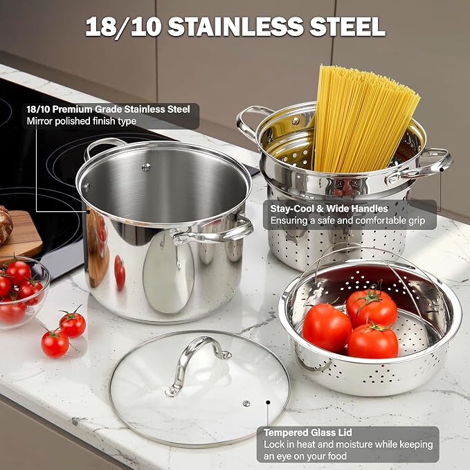 Cooks Standard Pasta Pot with Strainer Basket, 18/10 Stainless Steel 8 Quarts - Image 3