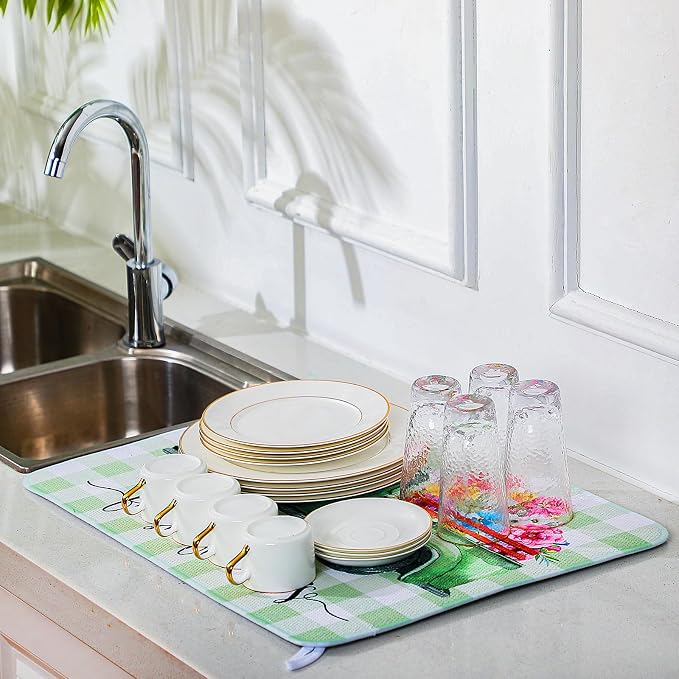 SiliFine 2 Pcs Dish Drying Mat for Kitchen, Spring Floral Absorbent Microfiber - Image 5
