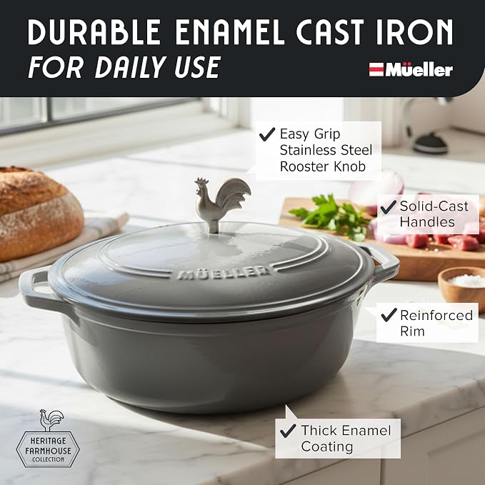 MUELLER HOME 5.5 Quart Enameled Cast Iron Oval Dutch Oven - Image 2