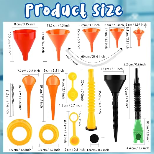 30 Pcs Automotive Funnel Set Wide Mouth Fuel Oil Funnel Plastic Long Neck - Image 2