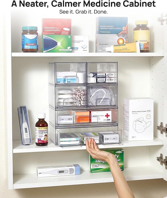Vtopmart Clear Stackable Storage Drawers Set of 5, Plastic Organizer Bins - Image 5