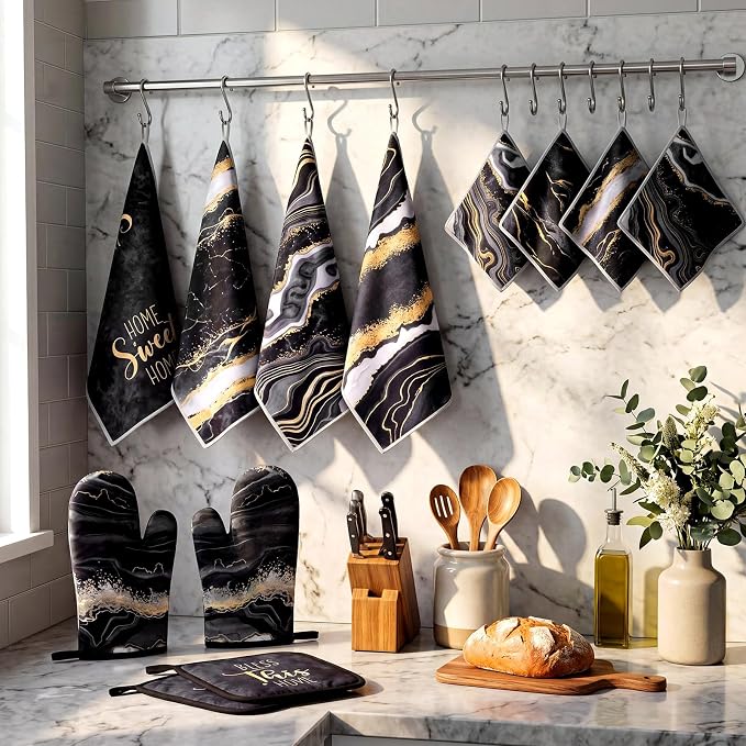 Bencailor 12 Pcs Marble Kitchen Decor and Accessories Sets 4 Black and Gold - Image 7