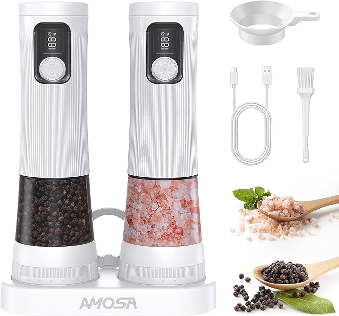 Electric Salt and Pepper Grinder Set, Upgrade 2-Speed Setting, External 5 by AMOSA