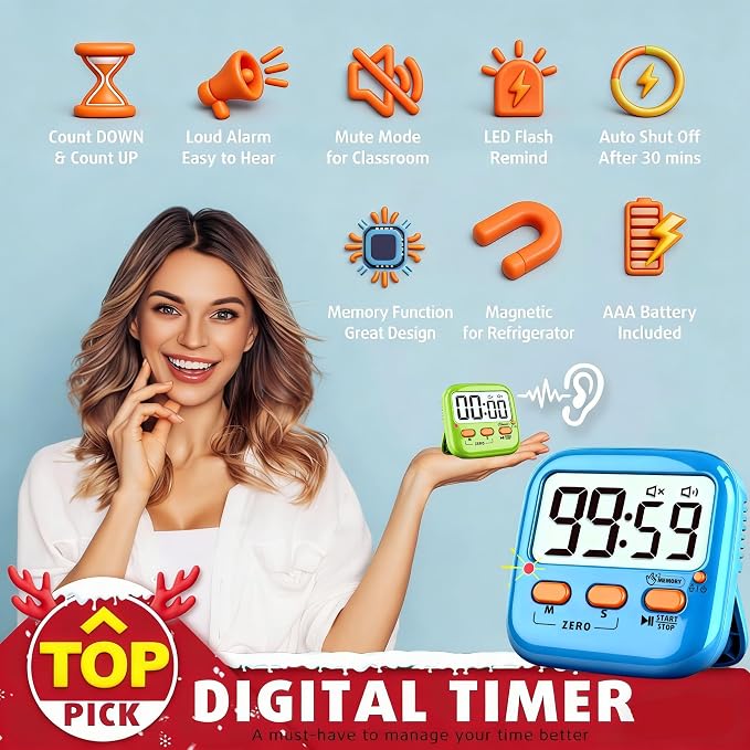 2 Pack Digital Timer for Kids, Magnetic Kitchen Timers for Cooking, Oven Baking - Image 3