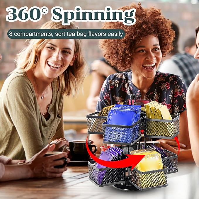 Tea Bag Organizer, Tea Bag Storage Holder Spinning Carousel 96 Teabags Container - Image 3