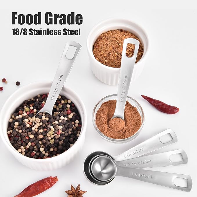 Doosu Measuring Spoons Set of 5-18/8 Stainless Steel Heavy Duty Teaspoons - Image 3