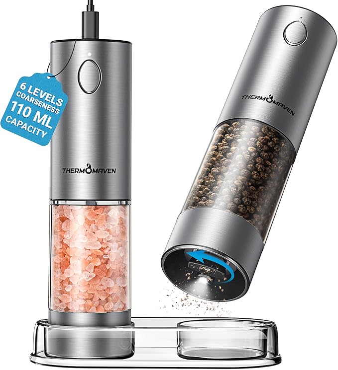 ThermoMaven Upgraded Larger Capacity Electric Salt and Pepper Grinder Set by ThermoMaven