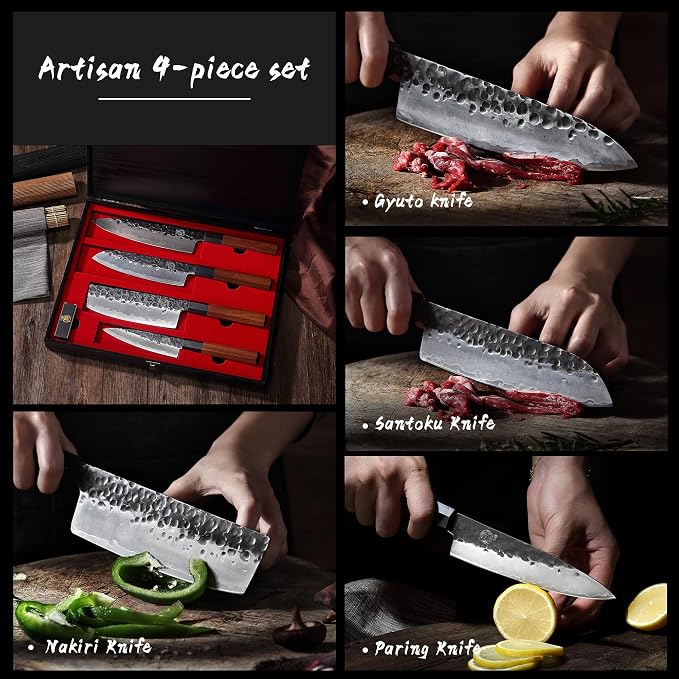 MITSUMOTO SAKARI Japanese Chef's Knife Set 4 Pcs, Professional Hand Forged - Image 2