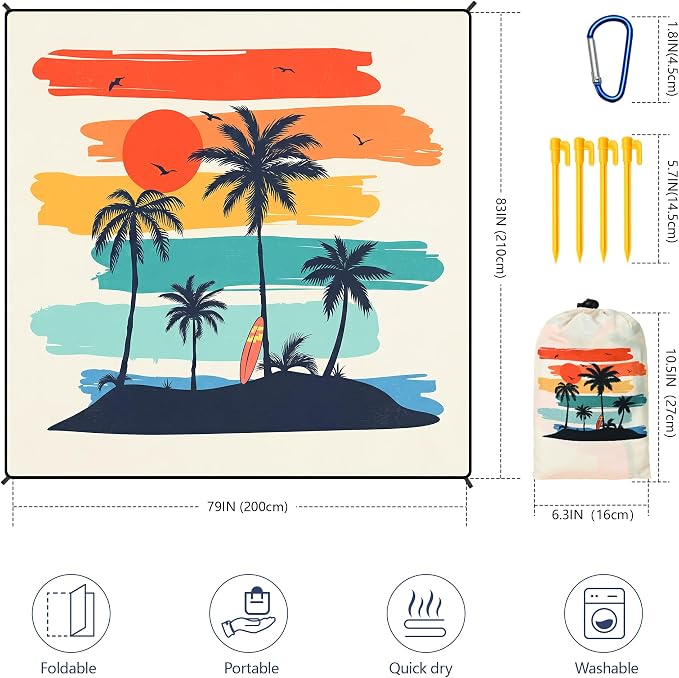 WIWIGO Beach Blanket Waterproof Sandproof Beach Mat 79" X 83"/10'x9'for 2-8 - Image 2