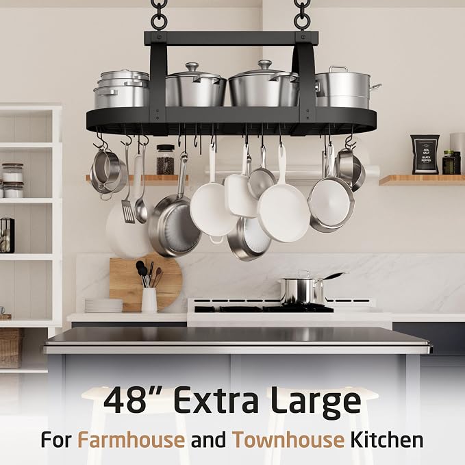 KES 48 Inch Large Hanging Pot Rack, Heavy Duty Oval Pot and Pan Hanging Rack - Image 4