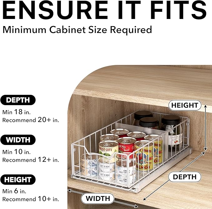 Simple Houseware Pull-Out Cabinet Sliding Basket Organizer, 17.2" D x 9.7" W x - Image 3